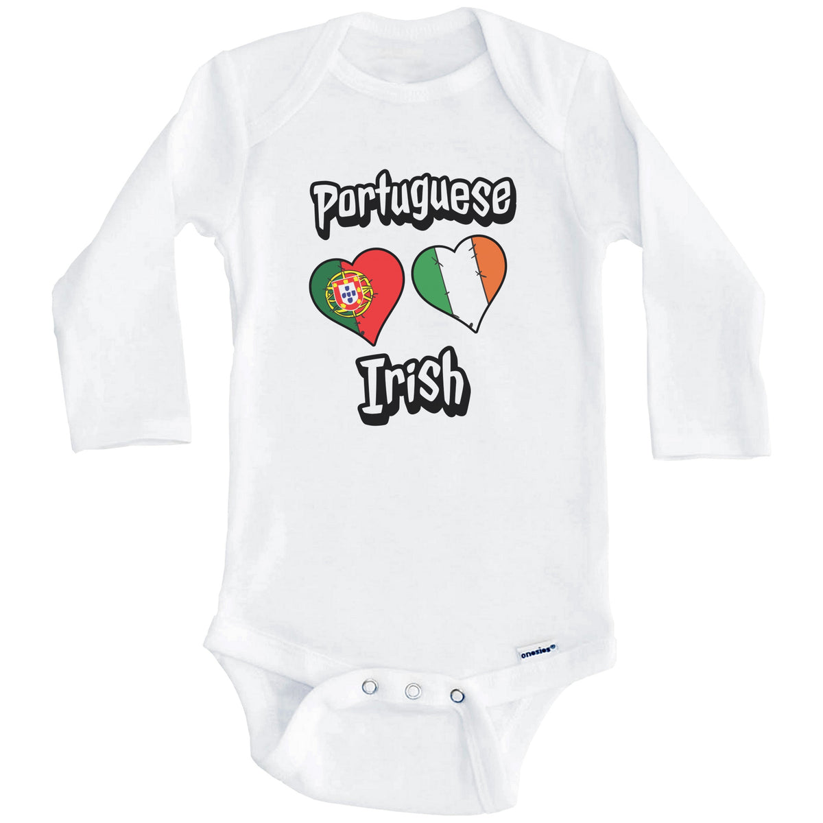 Portuguese Irish Flag Heart Combo Portugal Ireland Baby Bodysuit (Long Sleeves)
