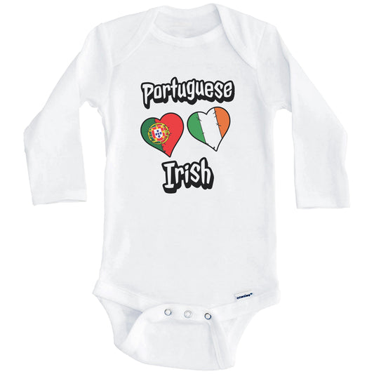 Portuguese Irish Flag Heart Combo Portugal Ireland Baby Bodysuit (Long Sleeves)