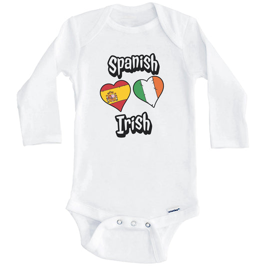 Spanish Irish Flag Heart Combo Spain Ireland Baby Bodysuit (Long Sleeves)