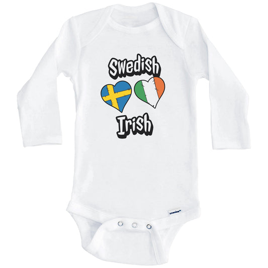 Swedish Irish Flag Heart Combo Sweden Ireland Baby Bodysuit (Long Sleeves)