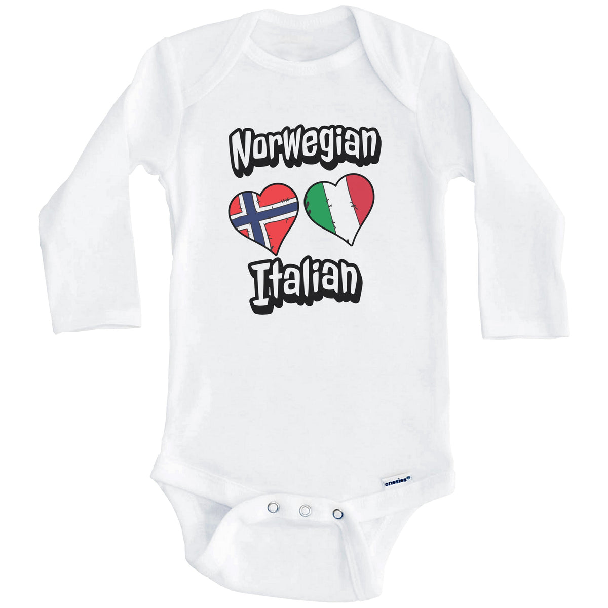 Norwegian Italian Flag Heart Combo Norway Italy Baby Bodysuit (Long Sleeves)