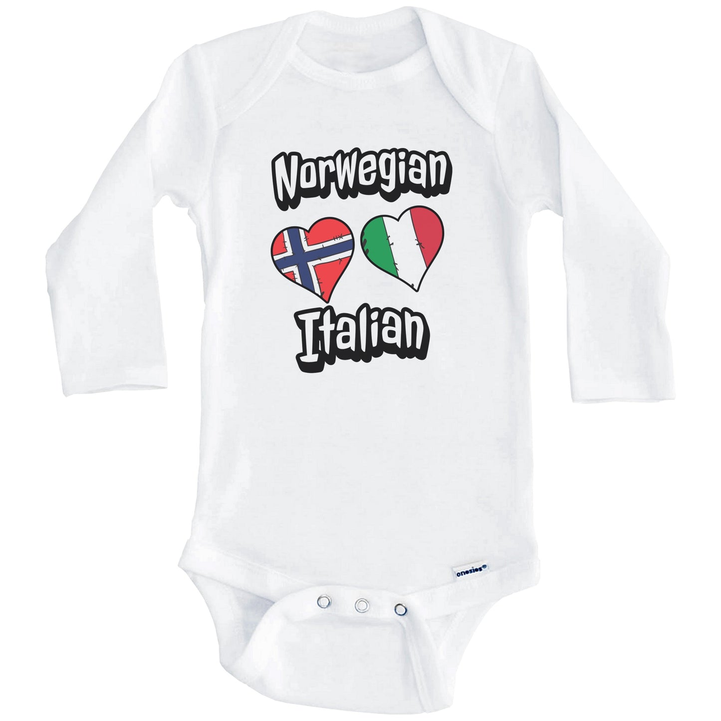 Norwegian Italian Flag Heart Combo Norway Italy Baby Bodysuit (Long Sleeves)