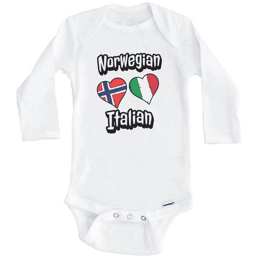 Norwegian Italian Flag Heart Combo Norway Italy Baby Bodysuit (Long Sleeves)