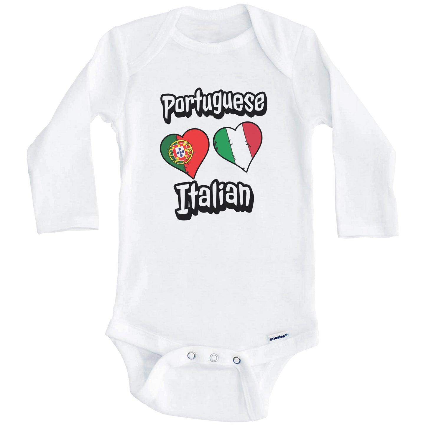 Portuguese Italian Flag Heart Combo Portugal Italy Baby Bodysuit (Long Sleeves)