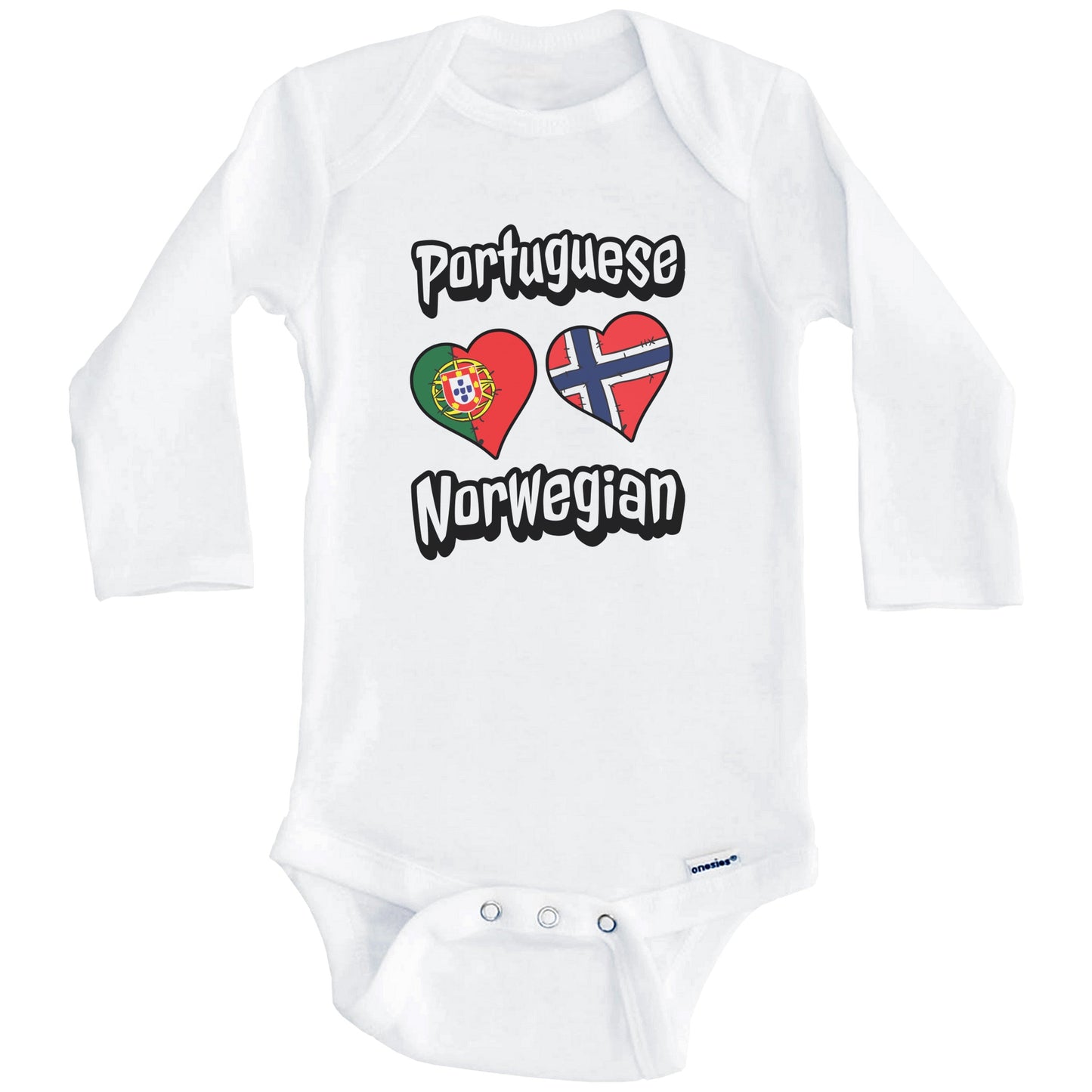 Portuguese Norwegian Flag Heart Combo Portugal Norway Baby Bodysuit (Long Sleeves)