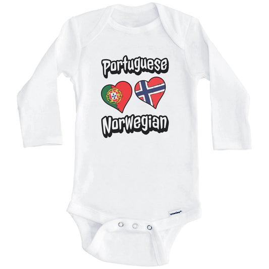 Portuguese Norwegian Flag Heart Combo Portugal Norway Baby Bodysuit (Long Sleeves)
