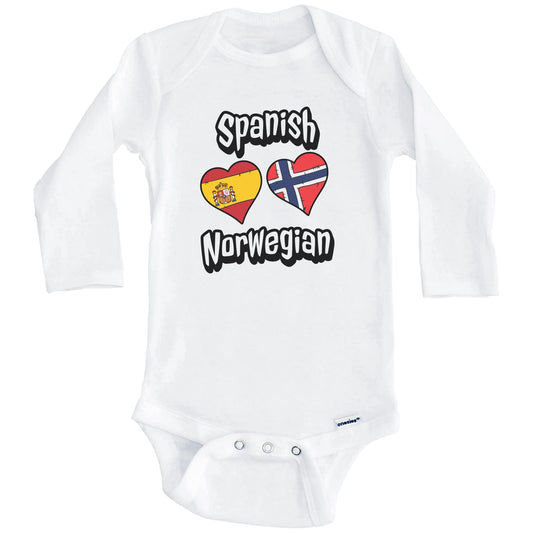 Spanish Norwegian Flag Heart Combo Spain Norway Baby Bodysuit (Long Sleeves)