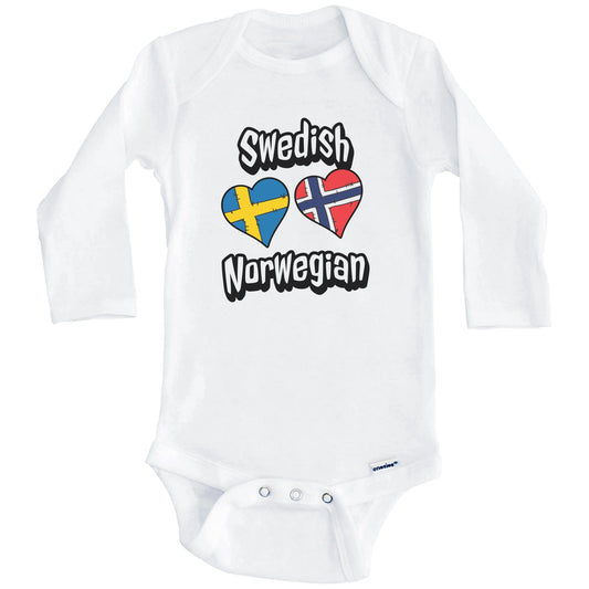 Swedish Norwegian Flag Heart Combo Sweden Norway Baby Bodysuit (Long Sleeves)