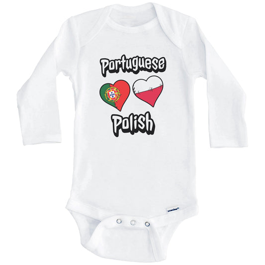 Portuguese Polish Flag Heart Combo Portugal Poland Baby Bodysuit (Long Sleeves)
