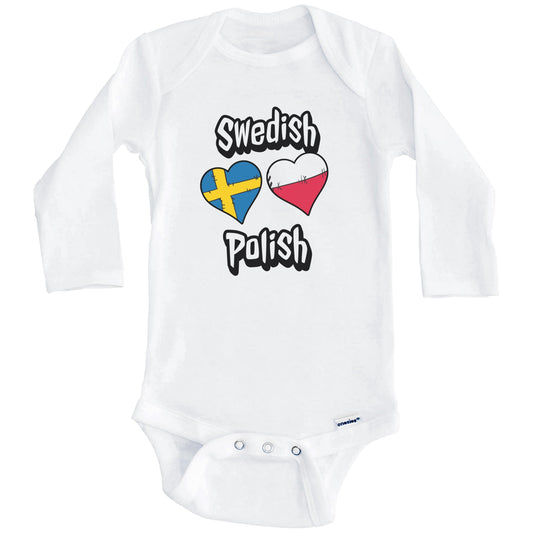 Swedish Polish Flag Heart Combo Sweden Poland Baby Bodysuit (Long Sleeves)