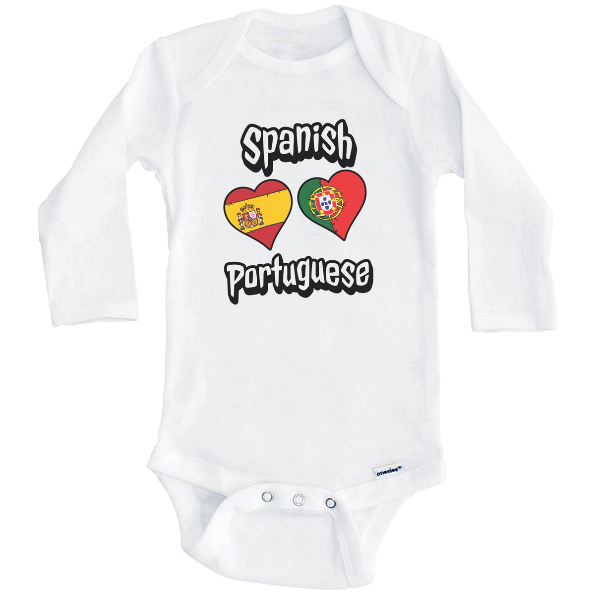 Spanish Portuguese Flag Heart Combo Spain Portugal Baby Bodysuit (Long Sleeves)