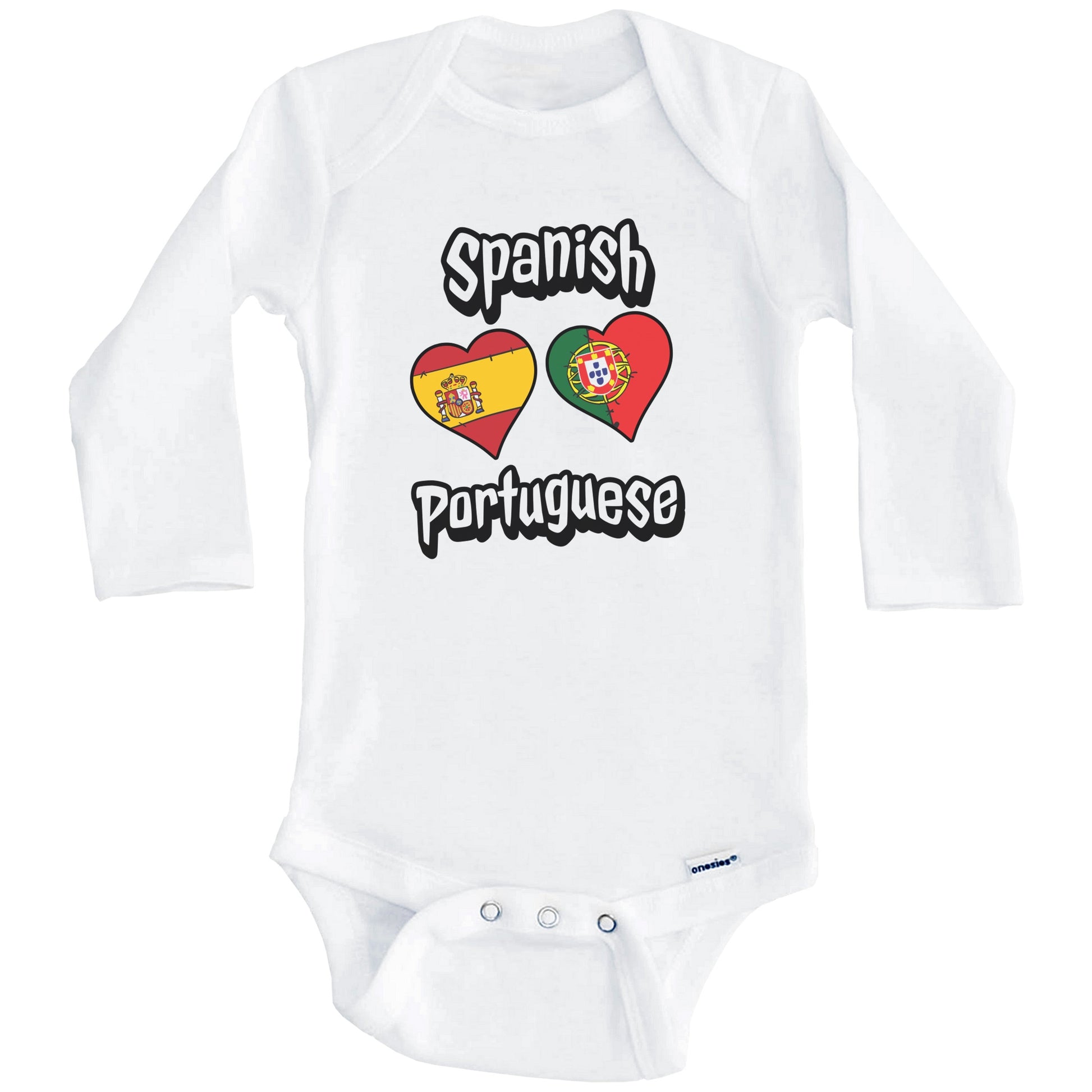 Spanish Portuguese Flag Heart Combo Spain Portugal Baby Bodysuit (Long Sleeves)