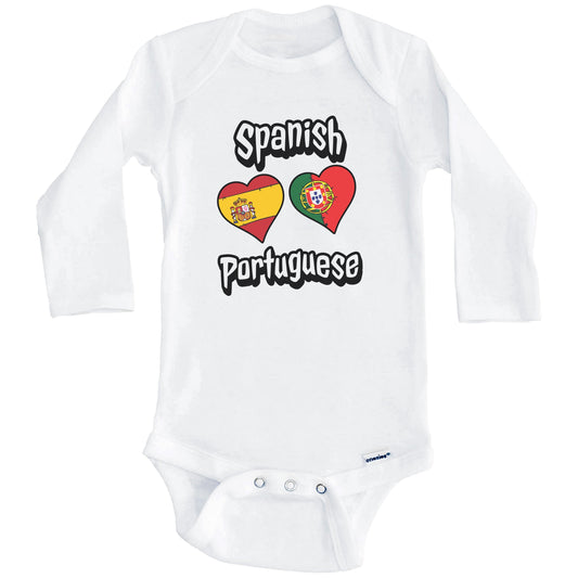 Spanish Portuguese Flag Heart Combo Spain Portugal Baby Bodysuit (Long Sleeves)