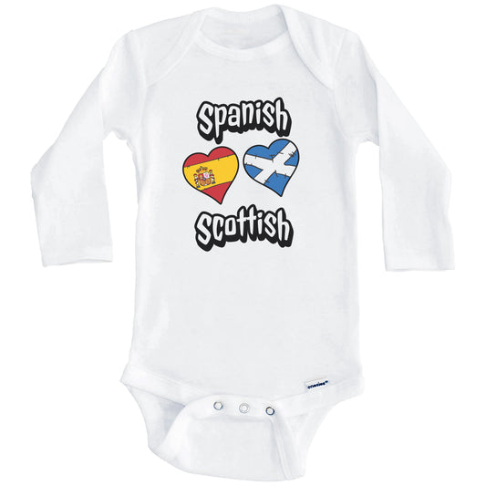 Spanish Scottish Flag Heart Combo Spain Scotland Baby Bodysuit (Long Sleeves)