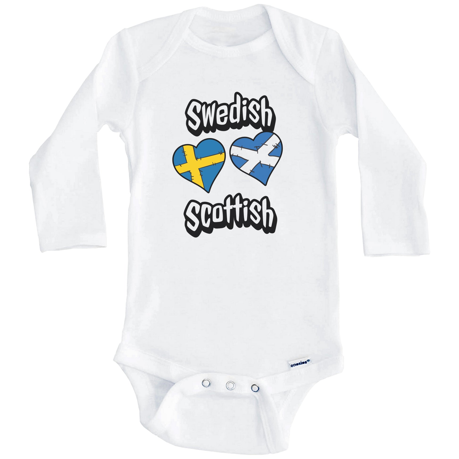 Swedish Scottish Flag Heart Combo Sweden Scotland Baby Bodysuit (Long Sleeves)