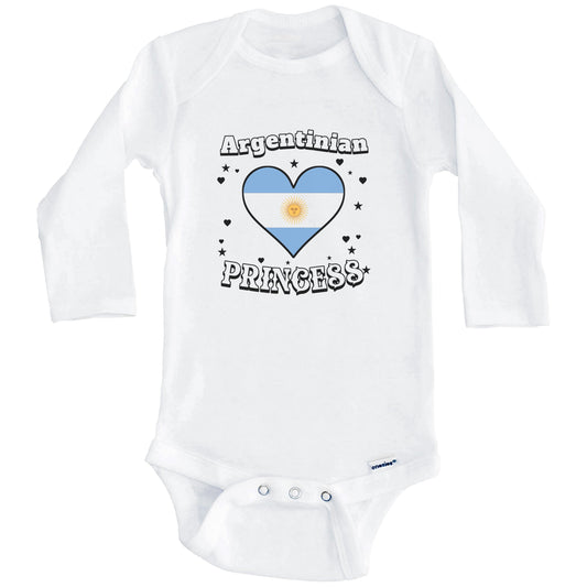 Argentinian Princess Argentina Flag Heart Baby Girl Bodysuit (Long Sleeves)