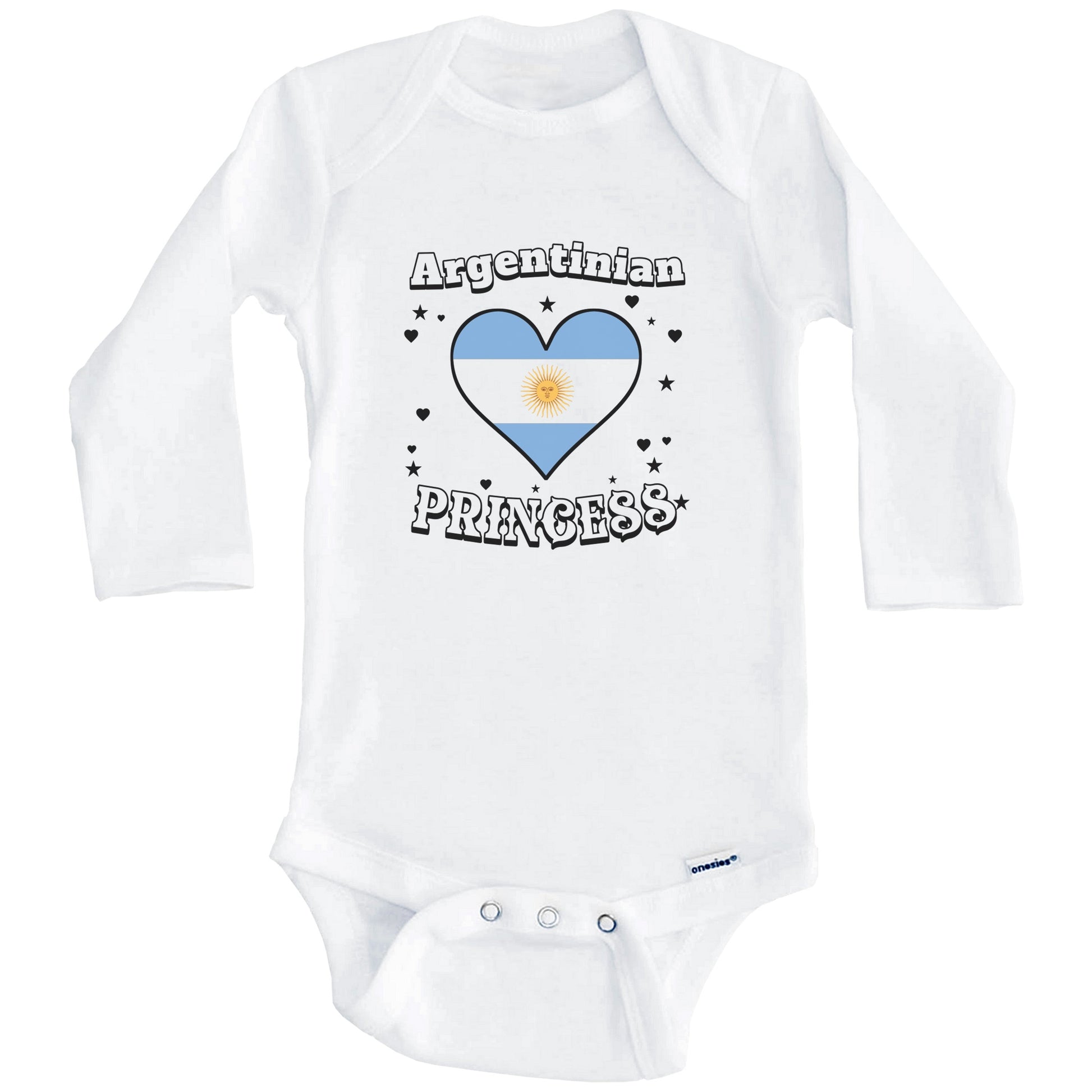 Argentinian Princess Argentina Flag Heart Baby Girl Bodysuit (Long Sleeves)