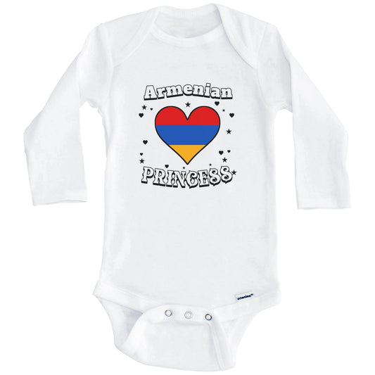 Armenian Princess Armenia Flag Heart Baby Girl Bodysuit (Long Sleeves)