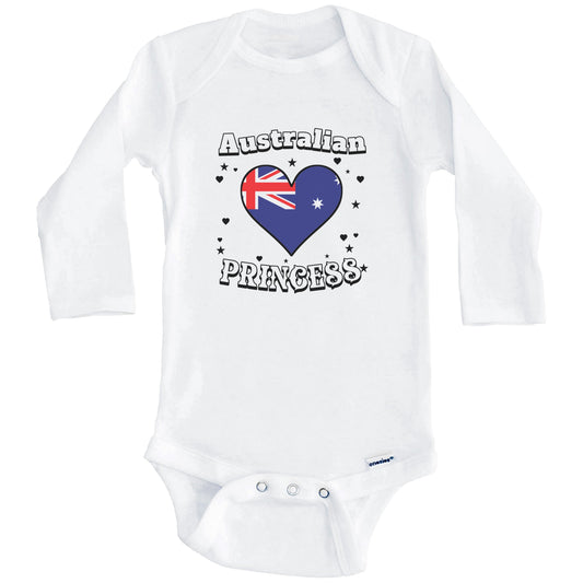 Australian Princess Australia Flag Heart Baby Girl Bodysuit (Long Sleeves)
