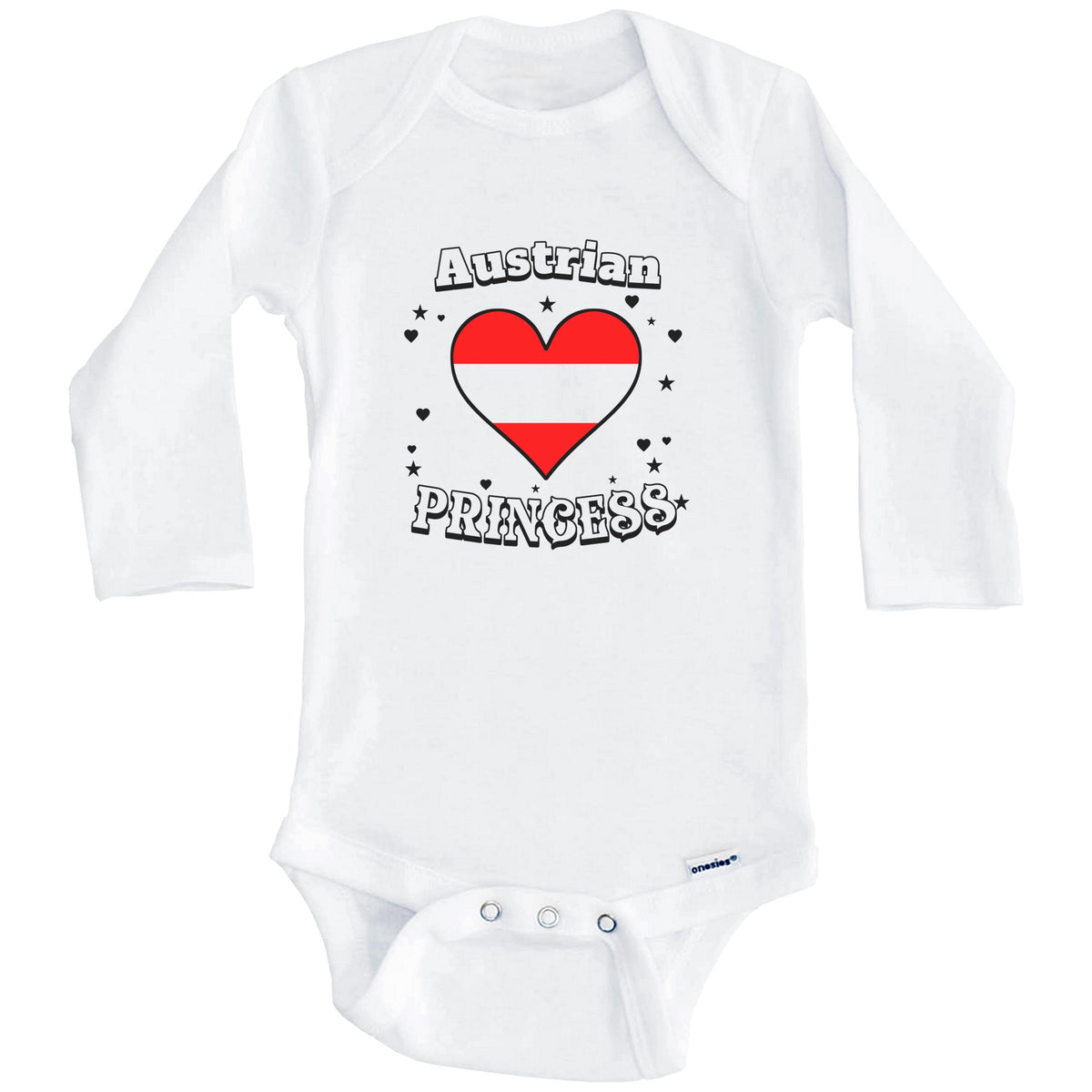 Austrian Princess Austria Flag Heart Baby Girl Bodysuit (Long Sleeves)
