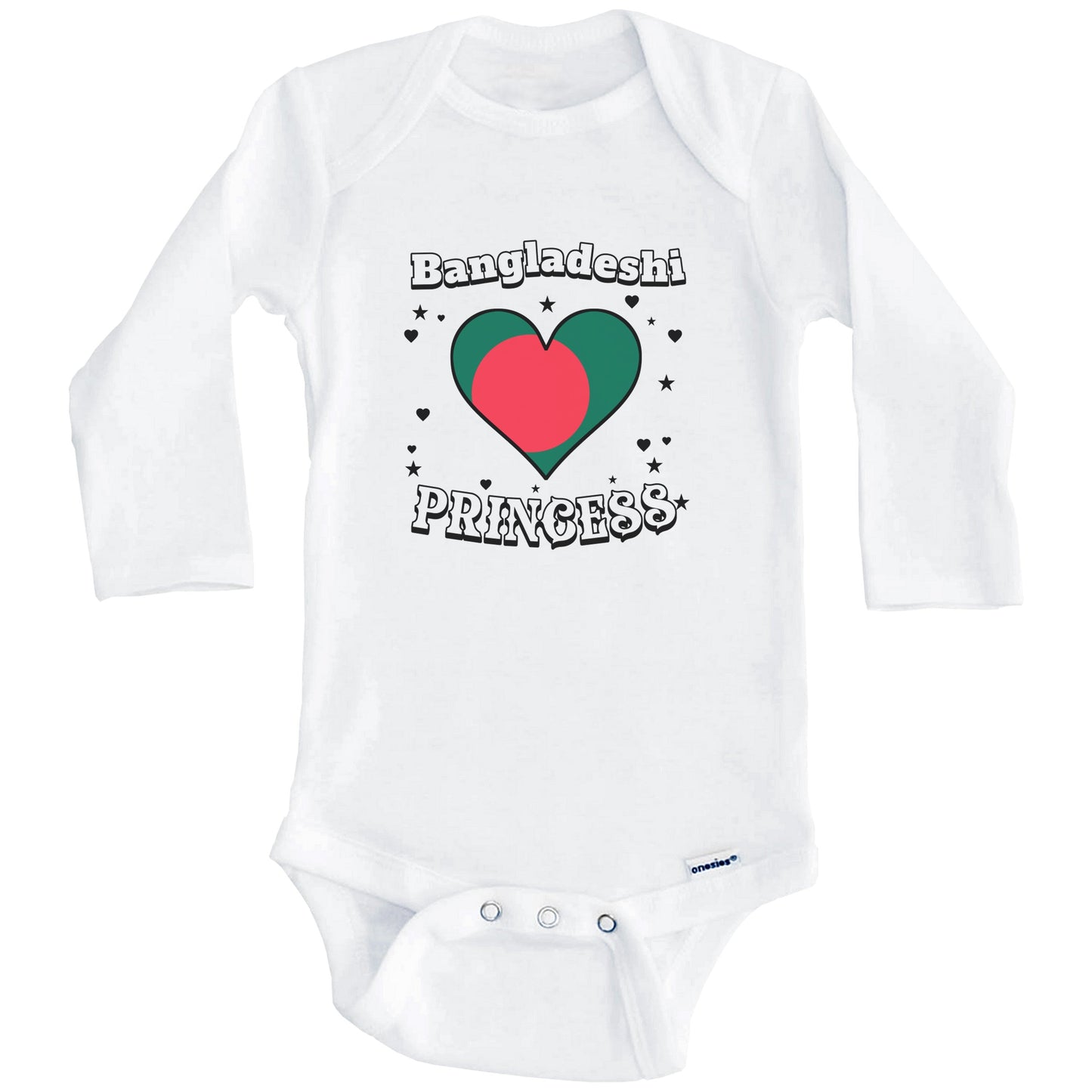 Bangladeshi Princess Bangladesh Flag Heart Baby Girl Bodysuit (Long Sleeves)