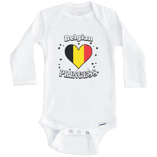 Belgian Princess Belgium Flag Heart Baby Girl Bodysuit (Long Sleeves)