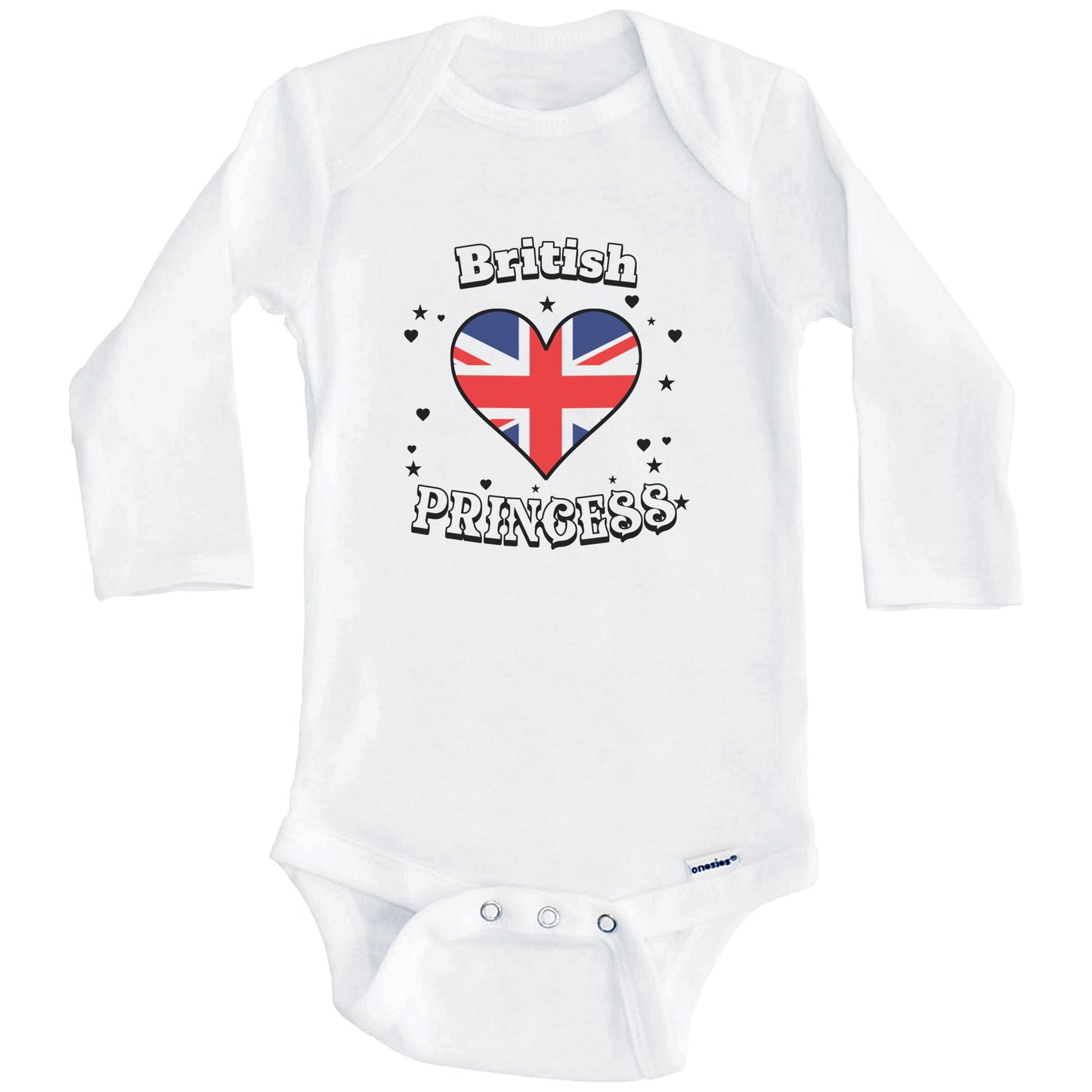 British Princess United Kingdom Flag Heart Baby Girl Bodysuit (Long Sleeves)
