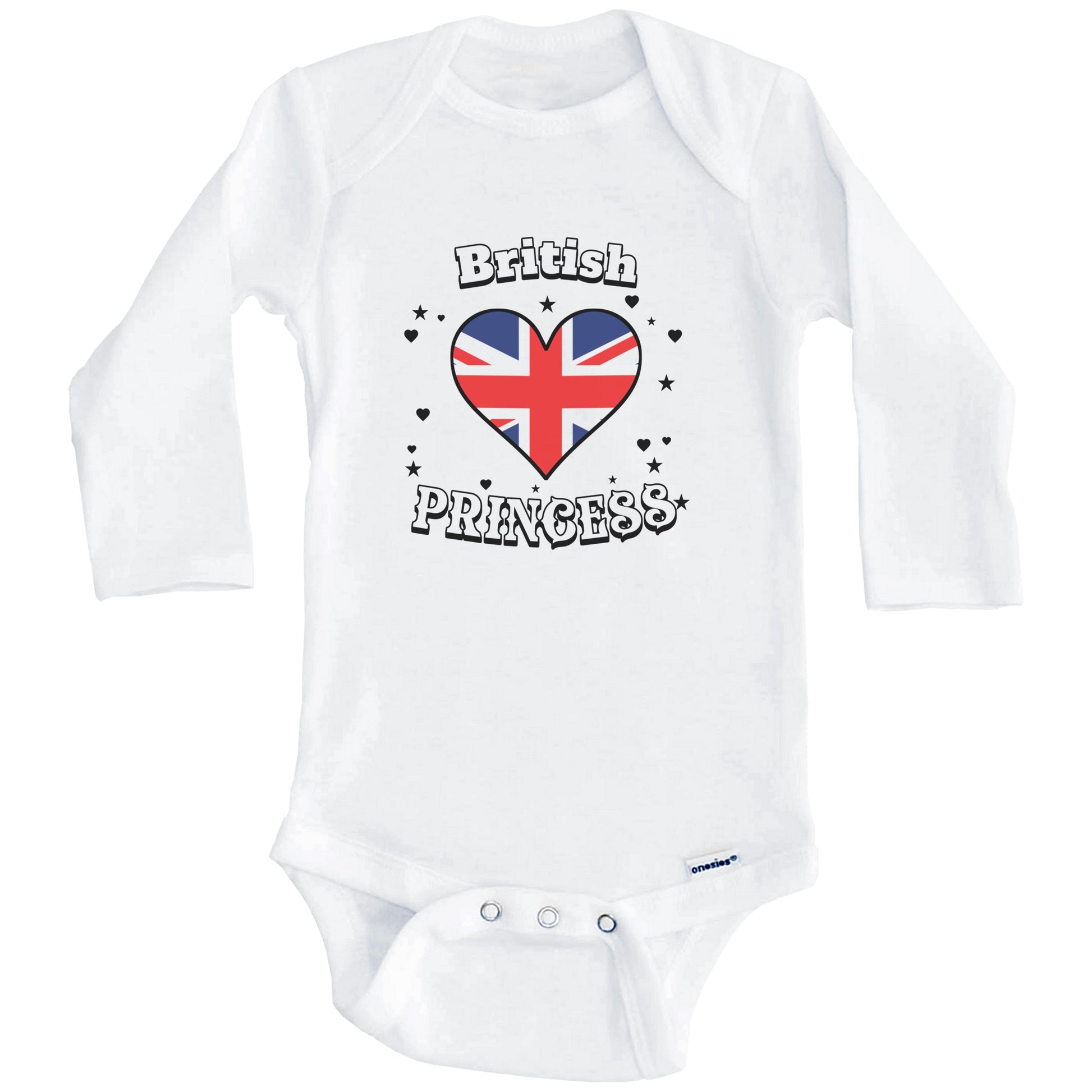 British Princess United Kingdom Flag Heart Baby Girl Bodysuit (Long Sleeves)