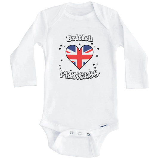 British Princess United Kingdom Flag Heart Baby Girl Bodysuit (Long Sleeves)