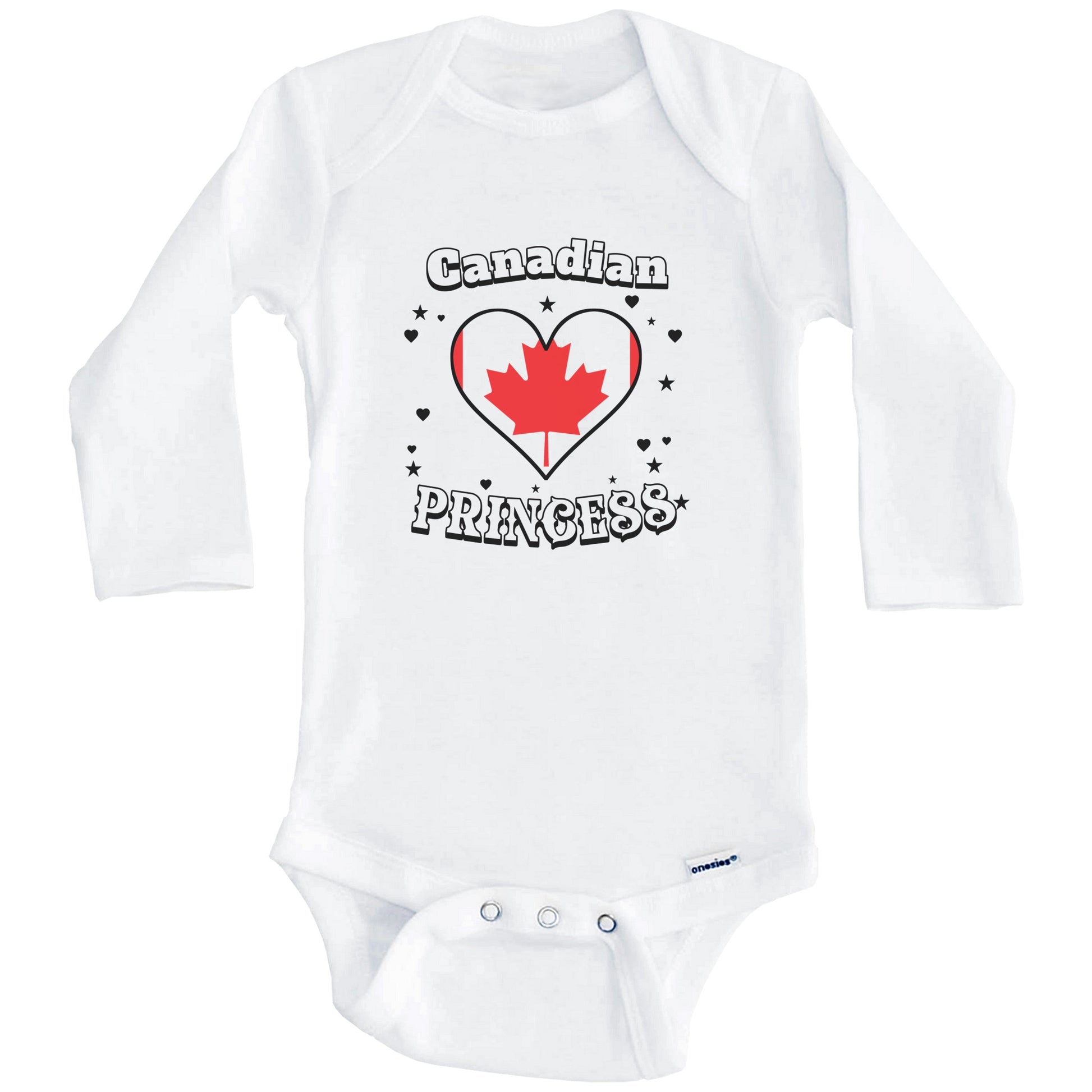 Canadian Princess Canada Flag Heart Baby Girl Bodysuit (Long Sleeves)