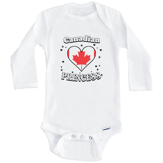 Canadian Princess Canada Flag Heart Baby Girl Bodysuit (Long Sleeves)