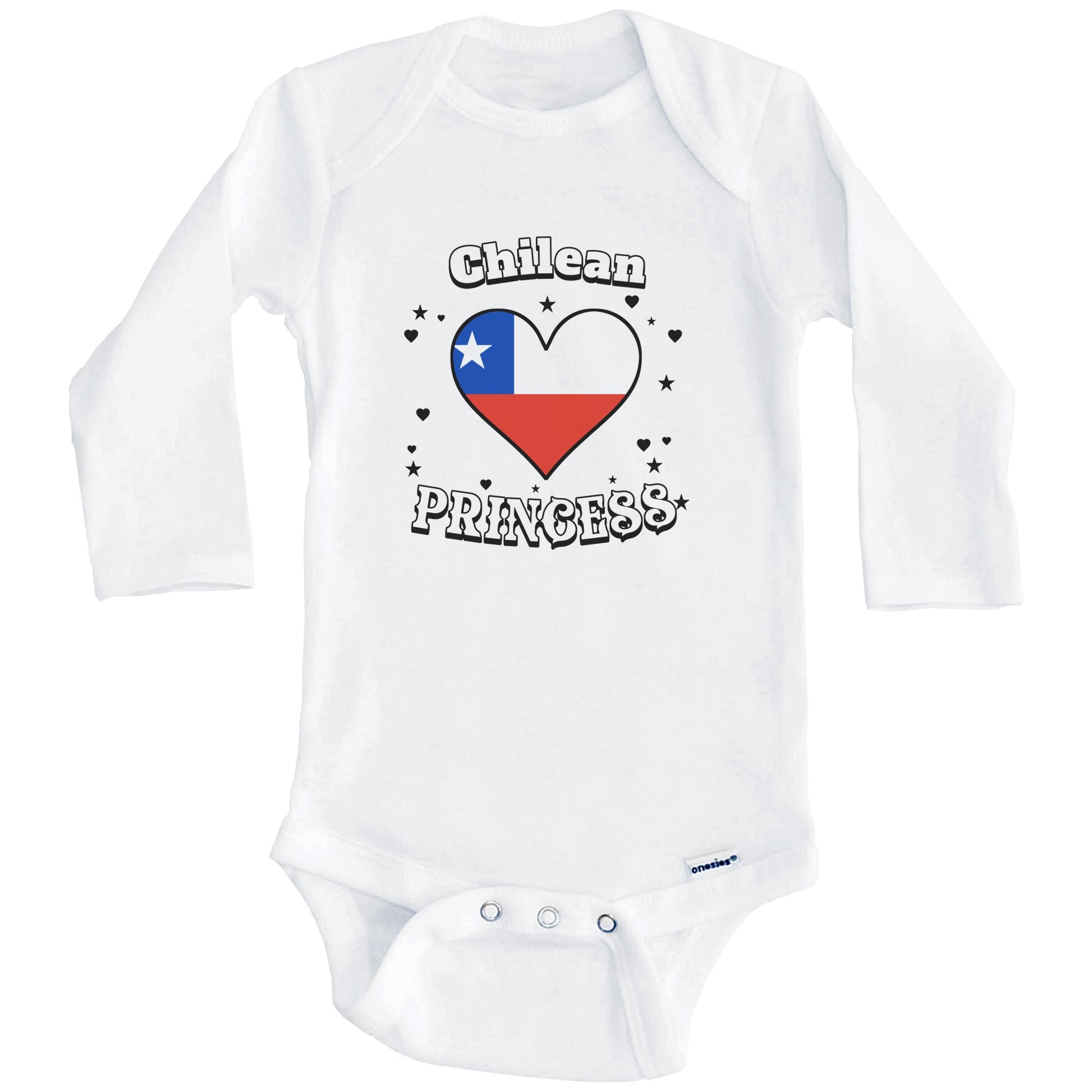Chilean Princess Chile Flag Heart Baby Girl Bodysuit (Long Sleeves)