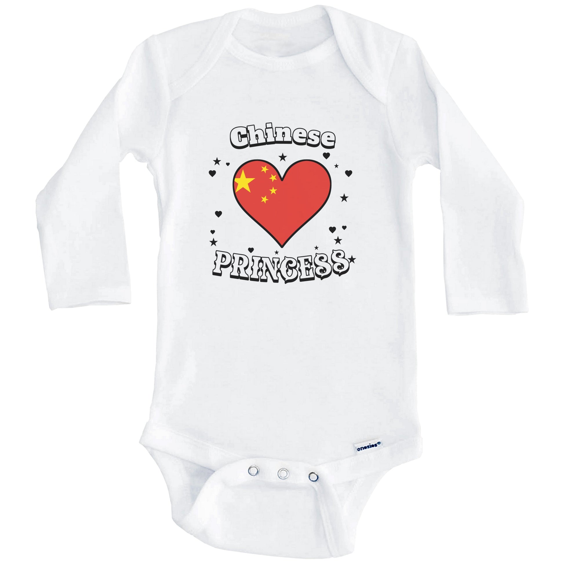 Chinese Princess China Flag Heart Baby Girl Bodysuit (Long Sleeves)
