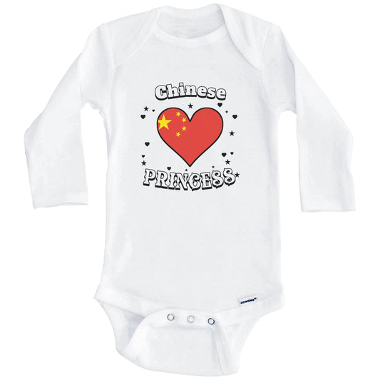Chinese Princess China Flag Heart Baby Girl Bodysuit (Long Sleeves)