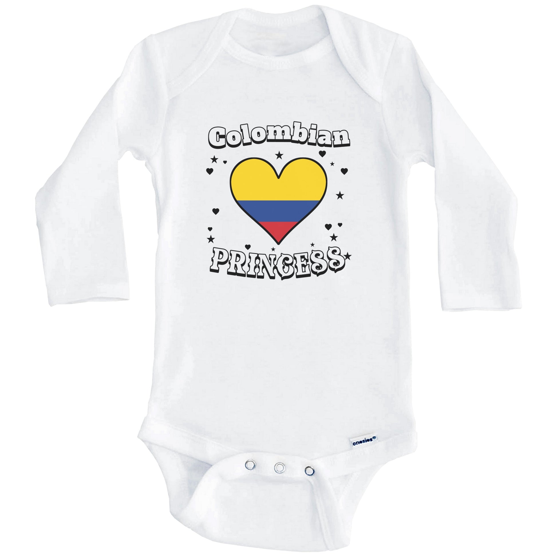 Colombian Princess Colombia Flag Heart Baby Girl Bodysuit (Long Sleeves)
