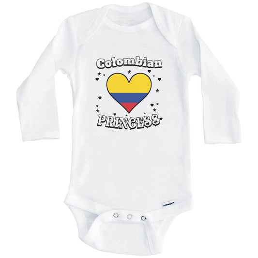 Colombian Princess Colombia Flag Heart Baby Girl Bodysuit (Long Sleeves)