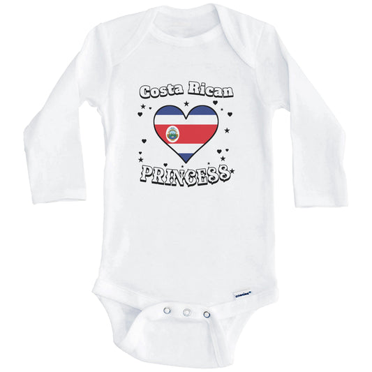 Costa Rican Princess Costa Rica Flag Heart Baby Girl Bodysuit (Long Sleeves)
