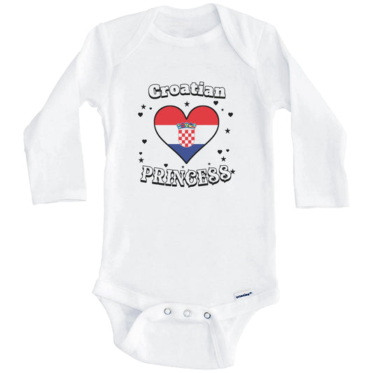 Croatian Princess Croatia Flag Heart Baby Girl Bodysuit (Long Sleeves)