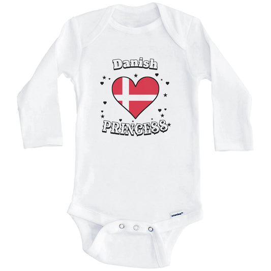 Danish Princess Denmark Flag Heart Baby Girl Bodysuit (Long Sleeves)