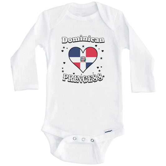Dominican Princess Dominican Republic Flag Heart Baby Girl Bodysuit (Long Sleeves)