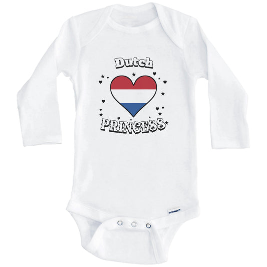 Dutch Princess Netherlands Flag Heart Baby Girl Bodysuit (Long Sleeves)