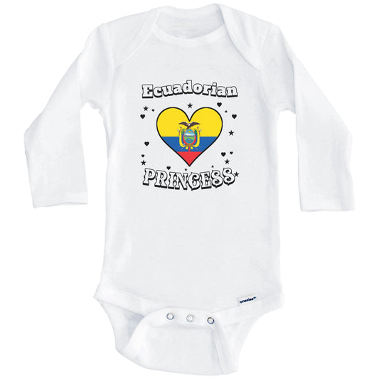 Ecuadorian Princess Ecuador Flag Heart Baby Girl Bodysuit (Long Sleeves)