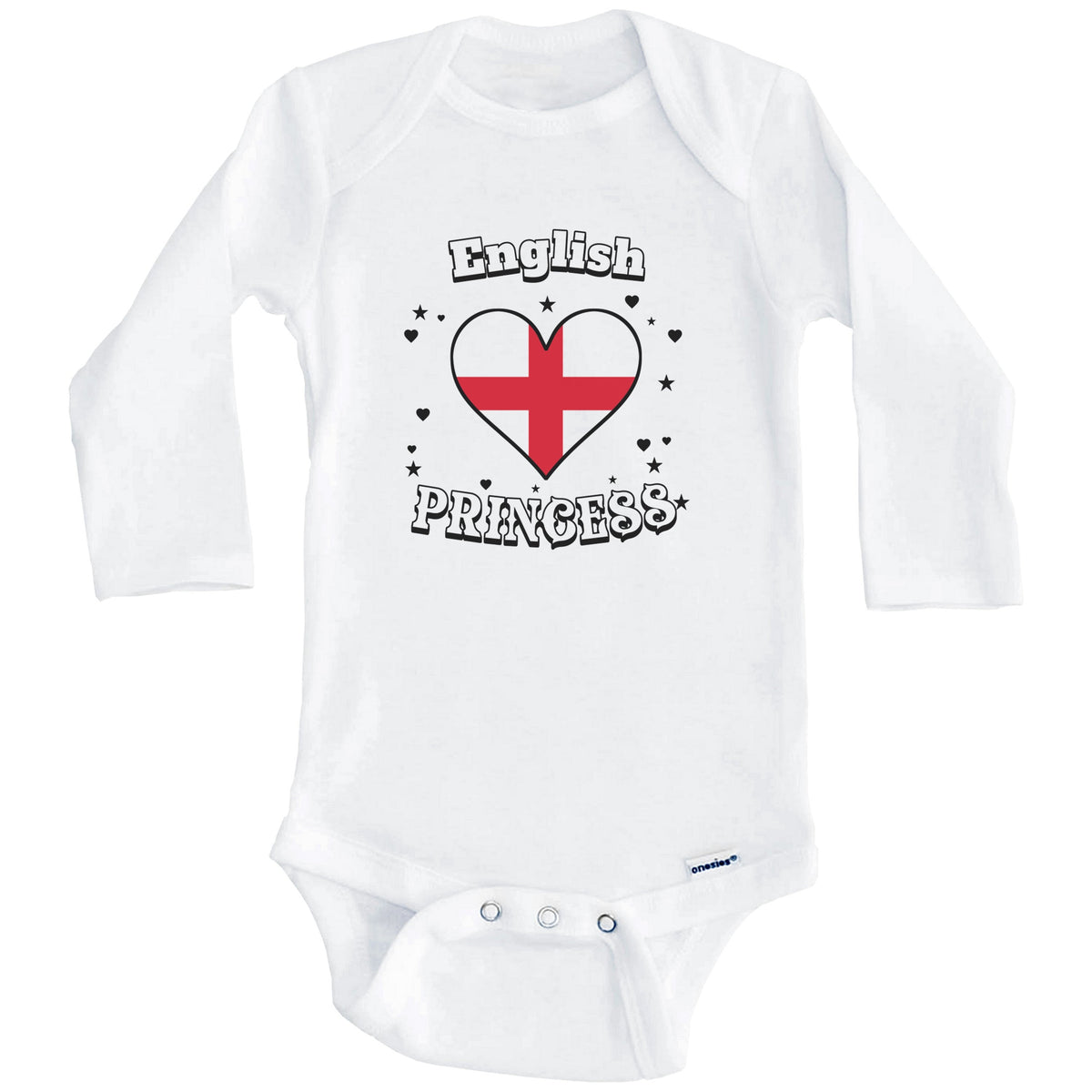 English Princess England Flag Heart Baby Girl Bodysuit (Long Sleeves)