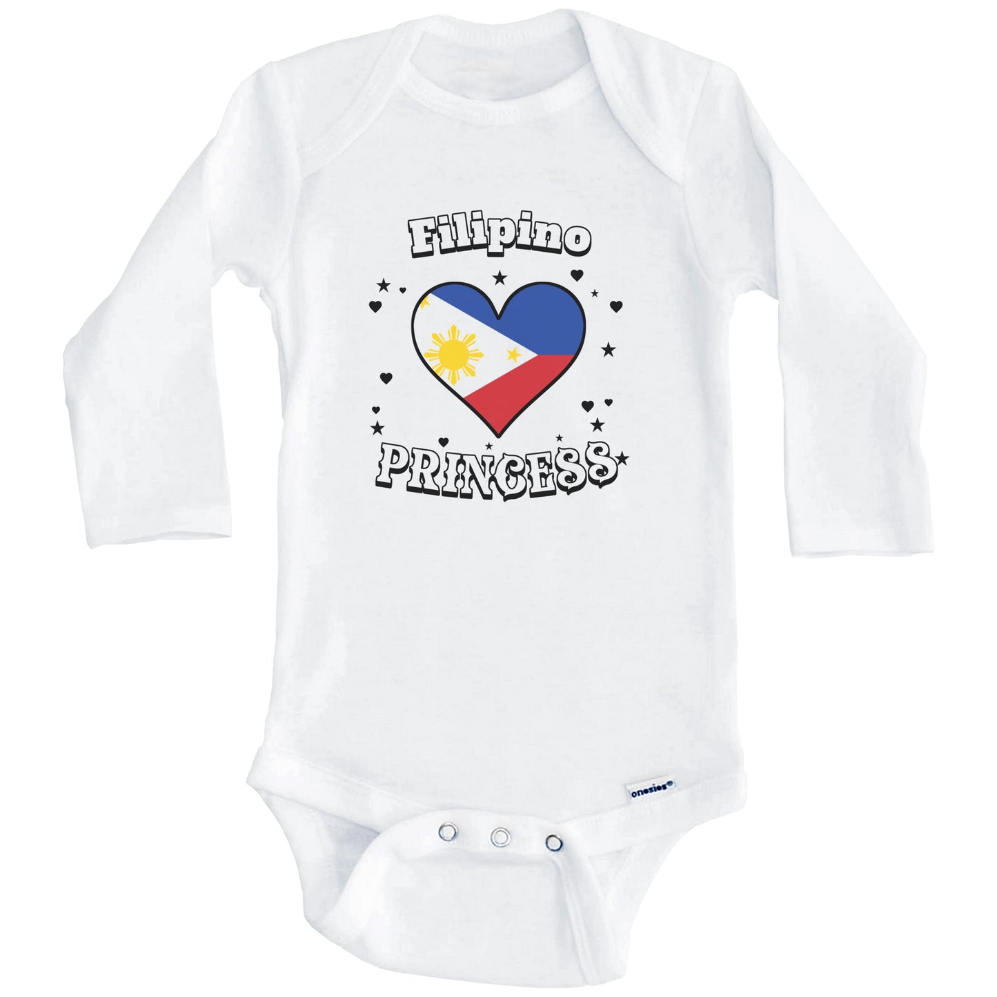 Filipino Princess Philippines Flag Heart Baby Girl Bodysuit (Long Sleeves)