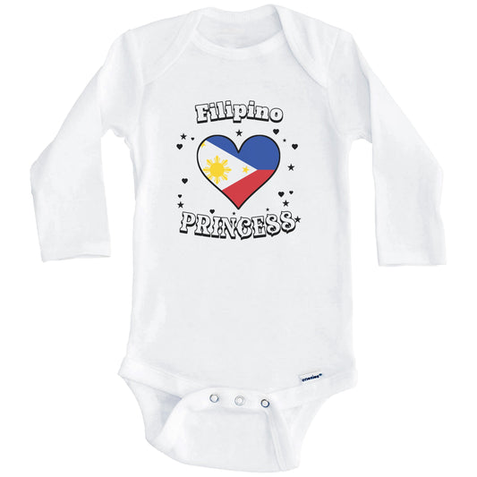 Filipino Princess Philippines Flag Heart Baby Girl Bodysuit (Long Sleeves)