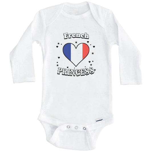 French Princess France Flag Heart Baby Girl Bodysuit (Long Sleeves)