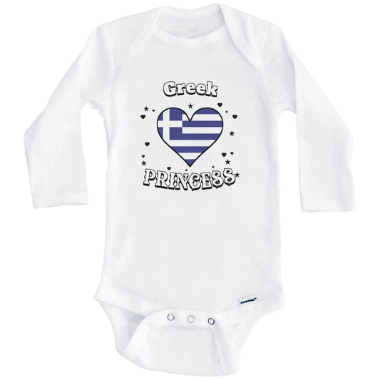 Greek Princess Greece Flag Heart Baby Girl Bodysuit (Long Sleeves)