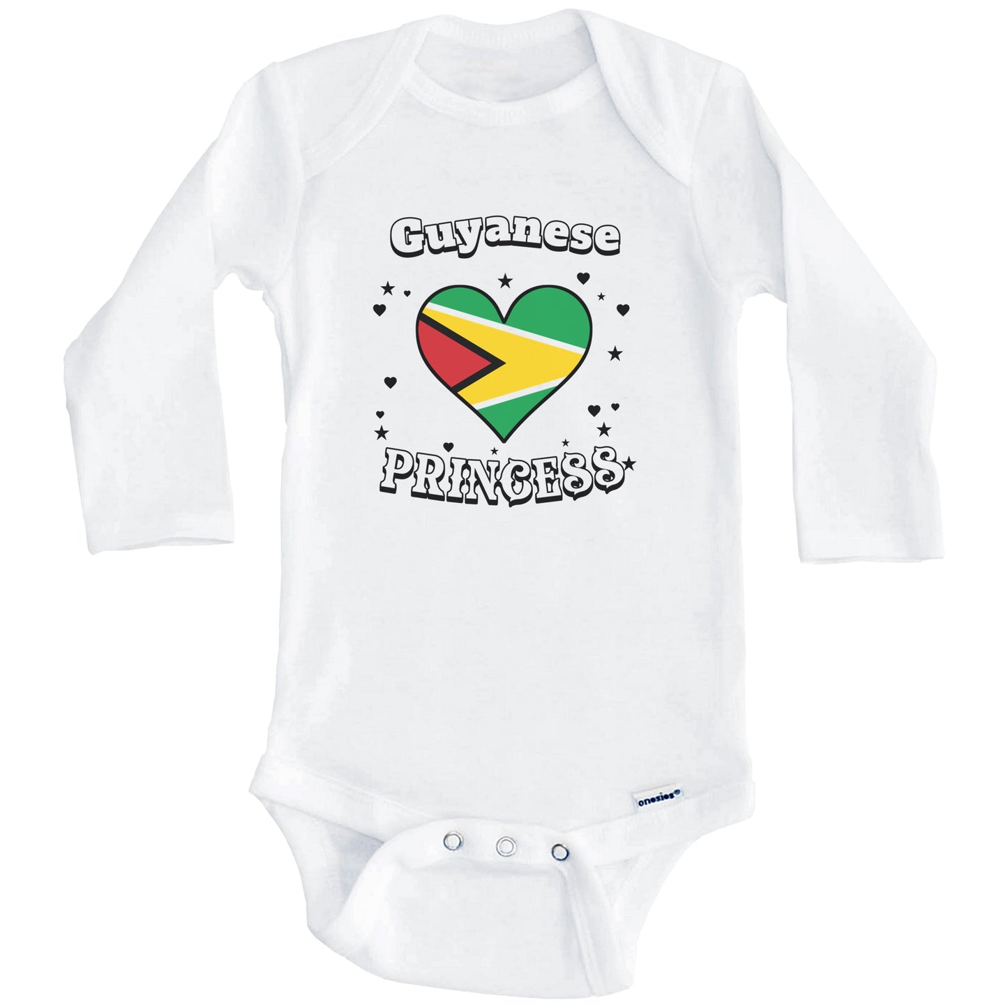 Guyanese Princess Guyana Flag Heart Baby Girl Bodysuit (Long Sleeves)