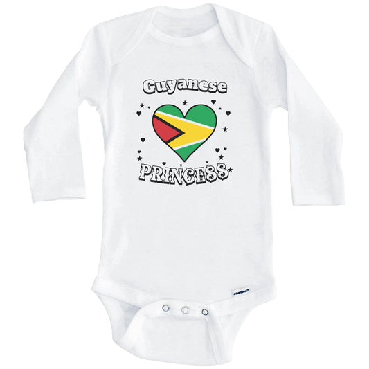 Guyanese Princess Guyana Flag Heart Baby Girl Bodysuit (Long Sleeves)