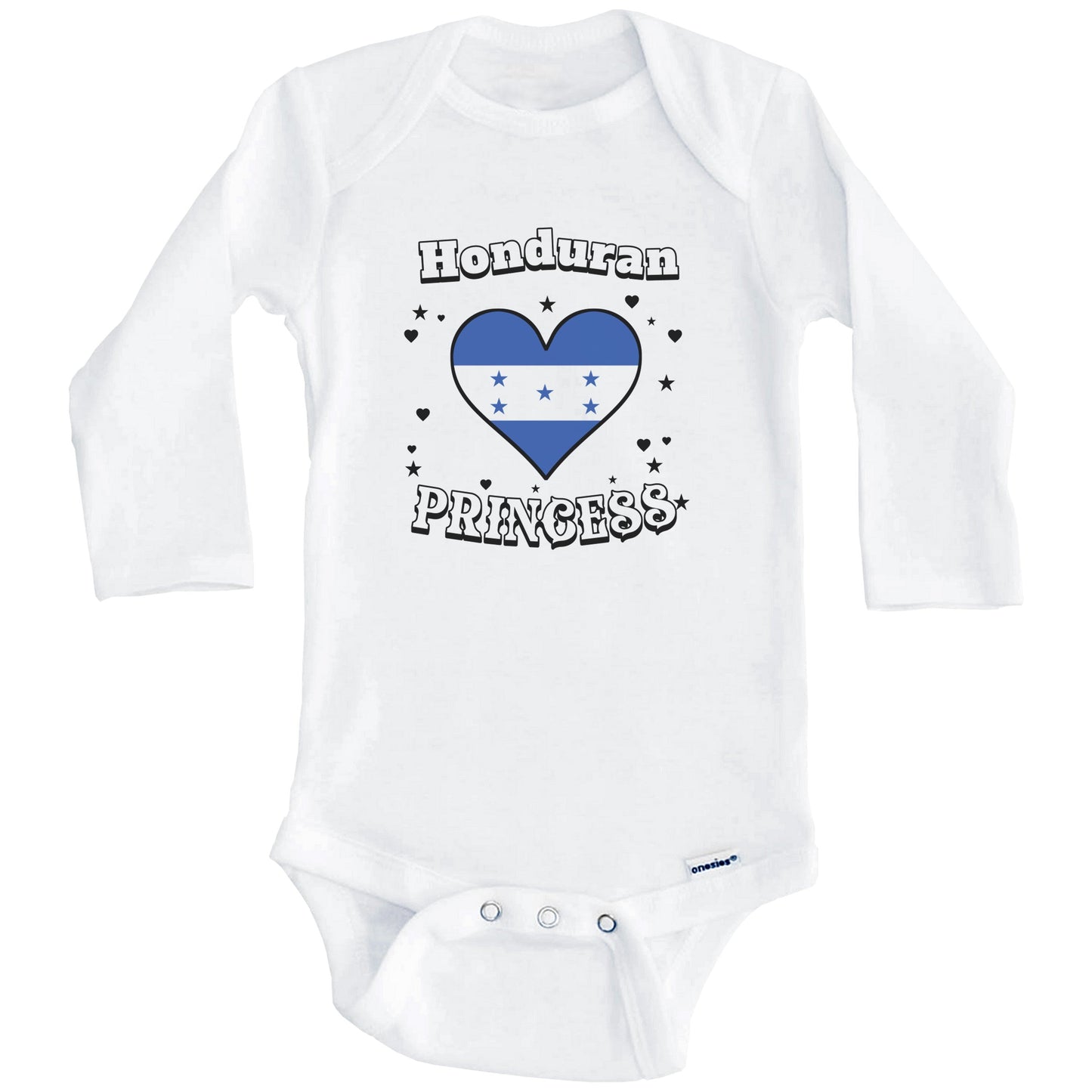 Honduran Princess Honduras Flag Heart Baby Girl Bodysuit (Long Sleeves)